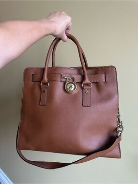 Michael Kors Hamilton Cognac Saffiano Satchel with Gold Hardware